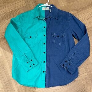 One Teaspoon Dual-Tone Teal and Navy Shirt